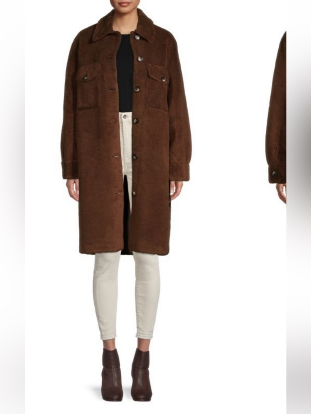 Rebecca Minkoff Brown Long Teddy Coat with Chest Pockets